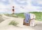 Preview: Postkarte DIN-A6 Aquarell Maritim Kunst Druck Kunstdruck Nordsee Strandkorb Leuchtturm Insel Borkum Meer Strand Dünen